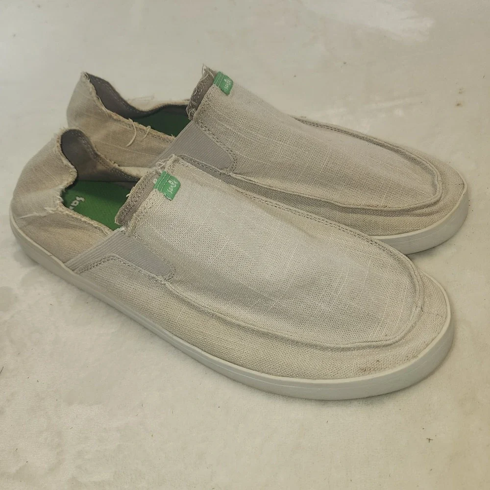 Sanuk Mens Vagabond Tan Canvas Slip On Sneakers 1102478 Size 13 Loafers